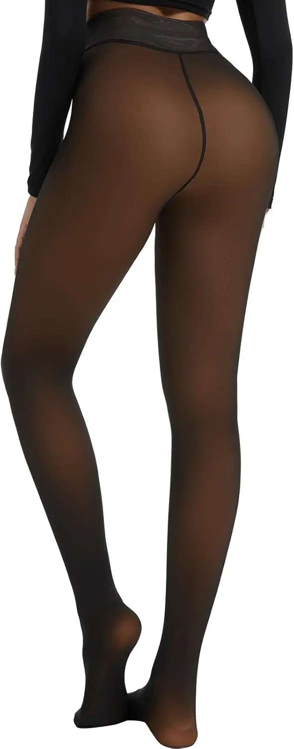 

Fleece Lined Tights Leggings Women Thermal Warm Winter Thick Sheer Black Skin Tone Single-Line Translucent