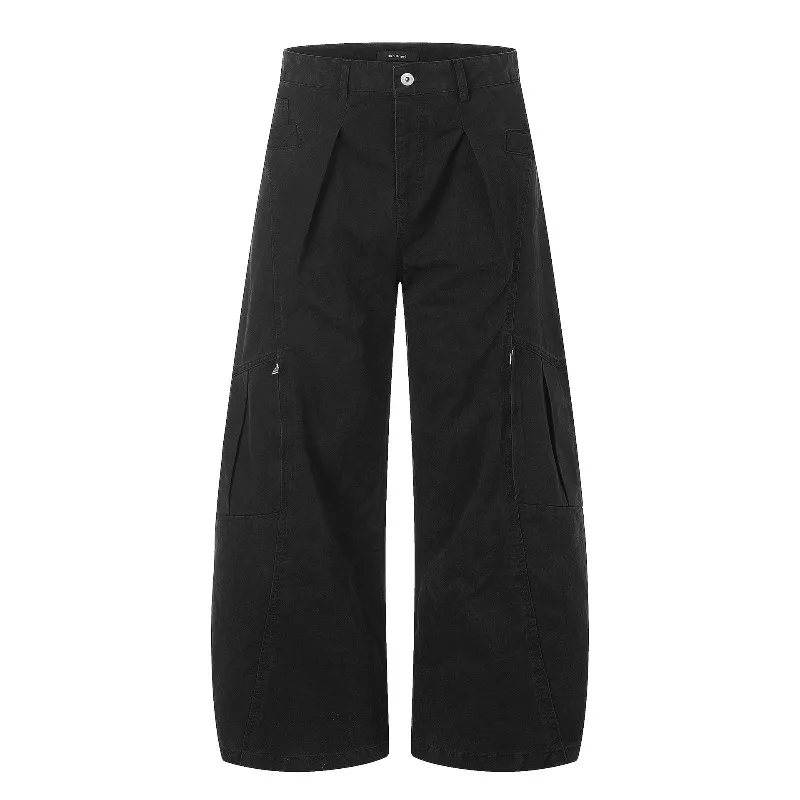 2026 New Men's Pure Cotton Retro Multi Pocket Cargo Pants Korean Fashion Baggy Wide Leg Pants for Men Streetwear Men Clothing