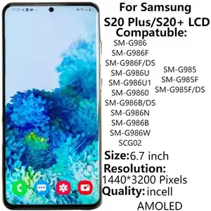 Bilashmart 6.7 Super AMOLED Samsung S20 Plus/S20+ G985 G986 LCD Display With Frame Touch Screen Assembly Digitizer Replacement Repair