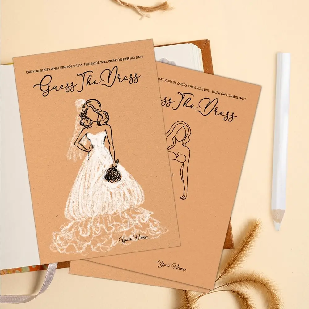 10Pcs Guess The Dress Bridal Shower Game White Sketching Pencil Interactive Wedding Game Card Amusing Creative Guest Party Game