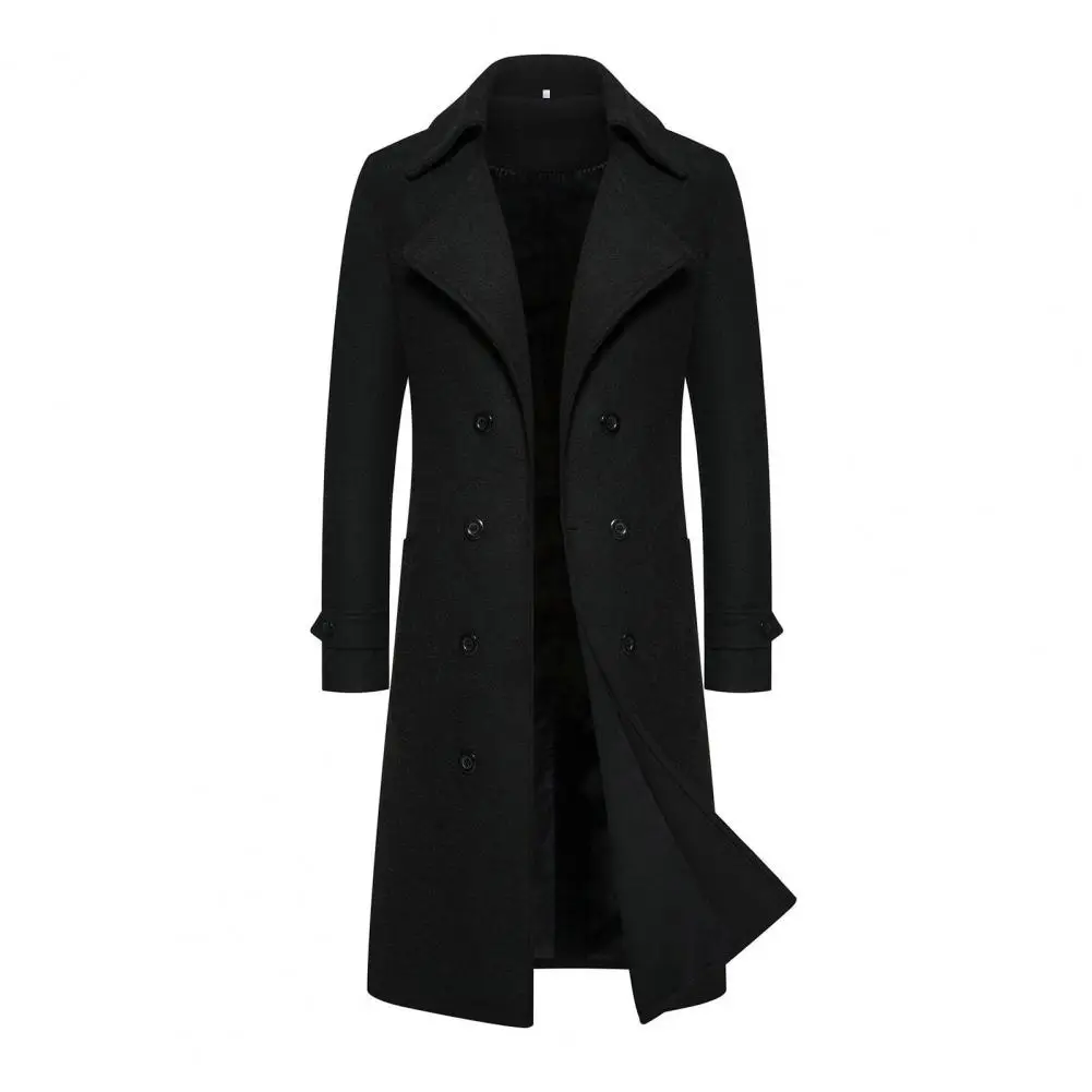 

Solid Color Coat Long Coat Double-breasted Men's Overcoat Slim Fit Mid Length Long Sleeve Thick Windproof Warm Solid Color