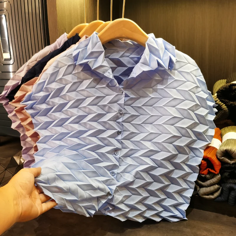 

Miyake плиссированная женская блузка, летняя корейская стильная винтажная плиссированная хлопковая повседневная уличная одежда с короткими рукавами, удобная одежда