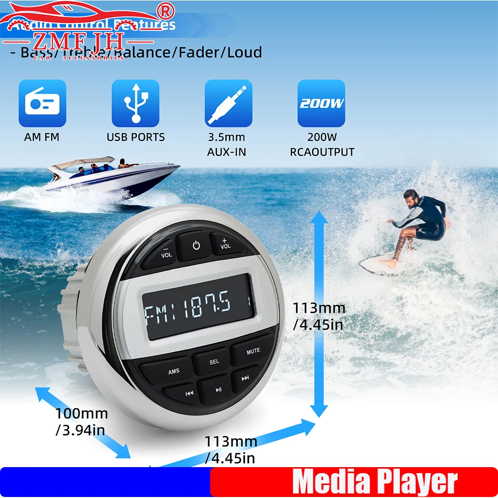 ZMFJH Sistema radio per barche compatibile con Bluetooth Lettore multimediale Radio marina/altoparlante/antenna FM AM Radio audio MP3 impermeabile