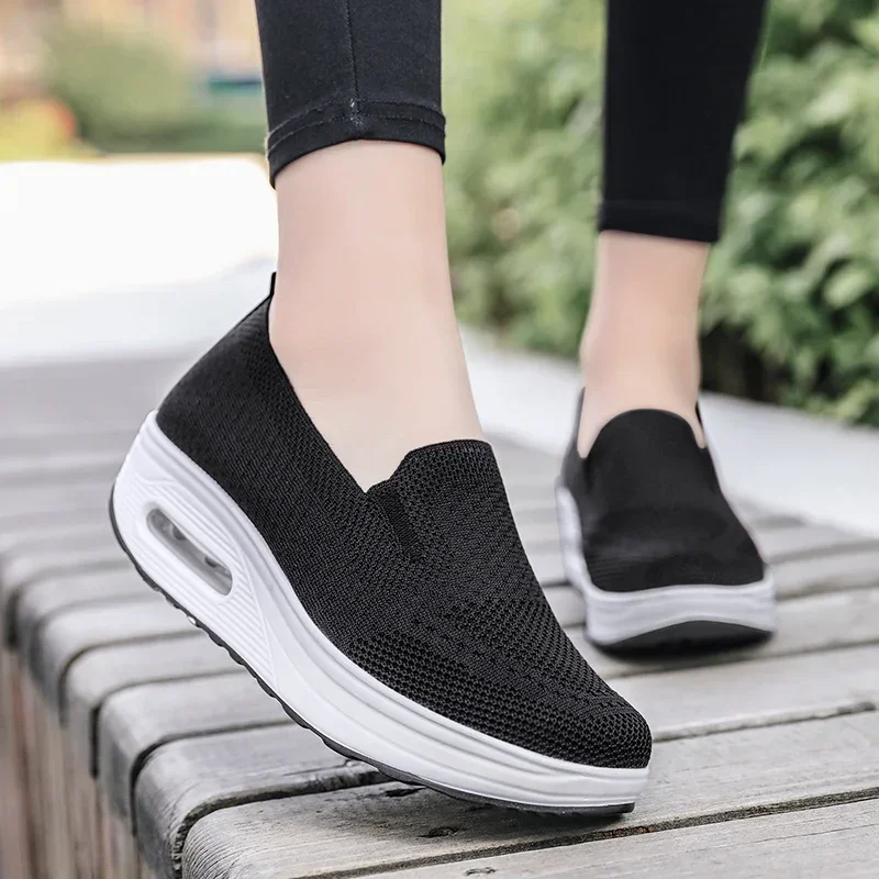 

Fly Woven Thick Bottom Slip On Spring Casual Shoes Women Breathable Comfortable Platforms Sneakers Ladies Outdoor Walking Shoes