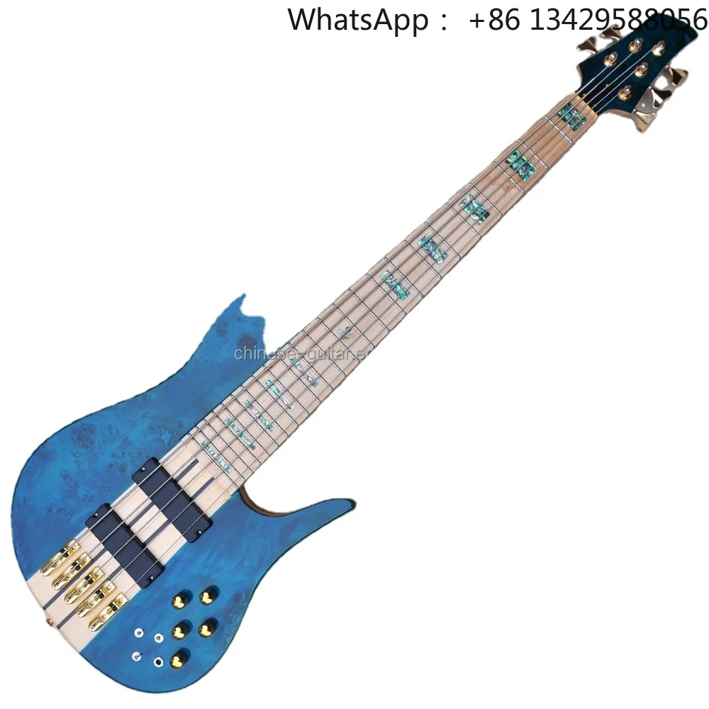Flyoung Musical Instruments Blue 5 Strings Electric Bass Guitar Neck Through Body Bass