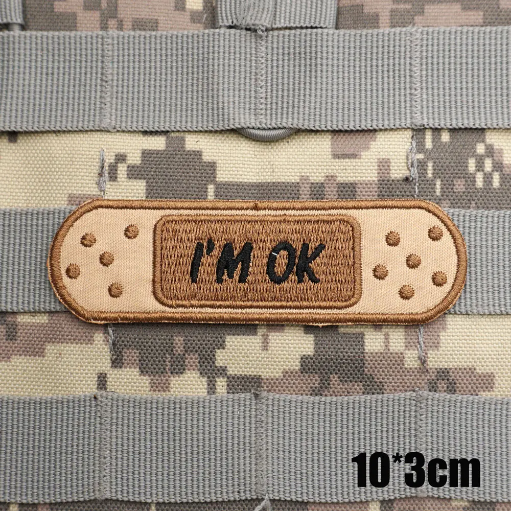 I'M OK Fun Band Ties Military Tactical Embroidered Patches Armband Backpack Badge with Hook Backing for clothing