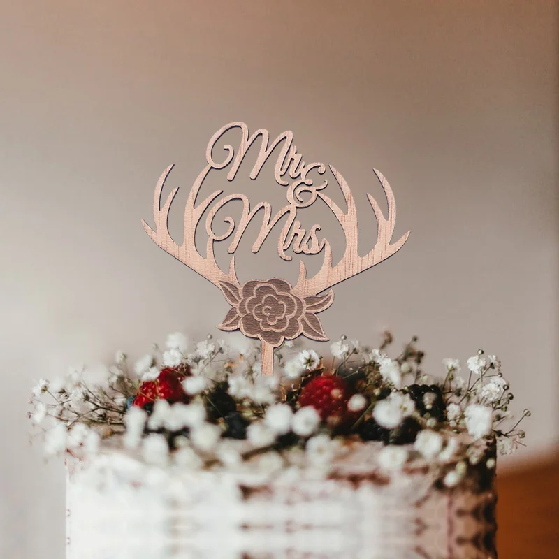 1 piezas de madera de amor, sólo se casó con el Sr. Y la Sra. Topper de la torta de DIY Topper de la torta de boda regalos de compromiso torta