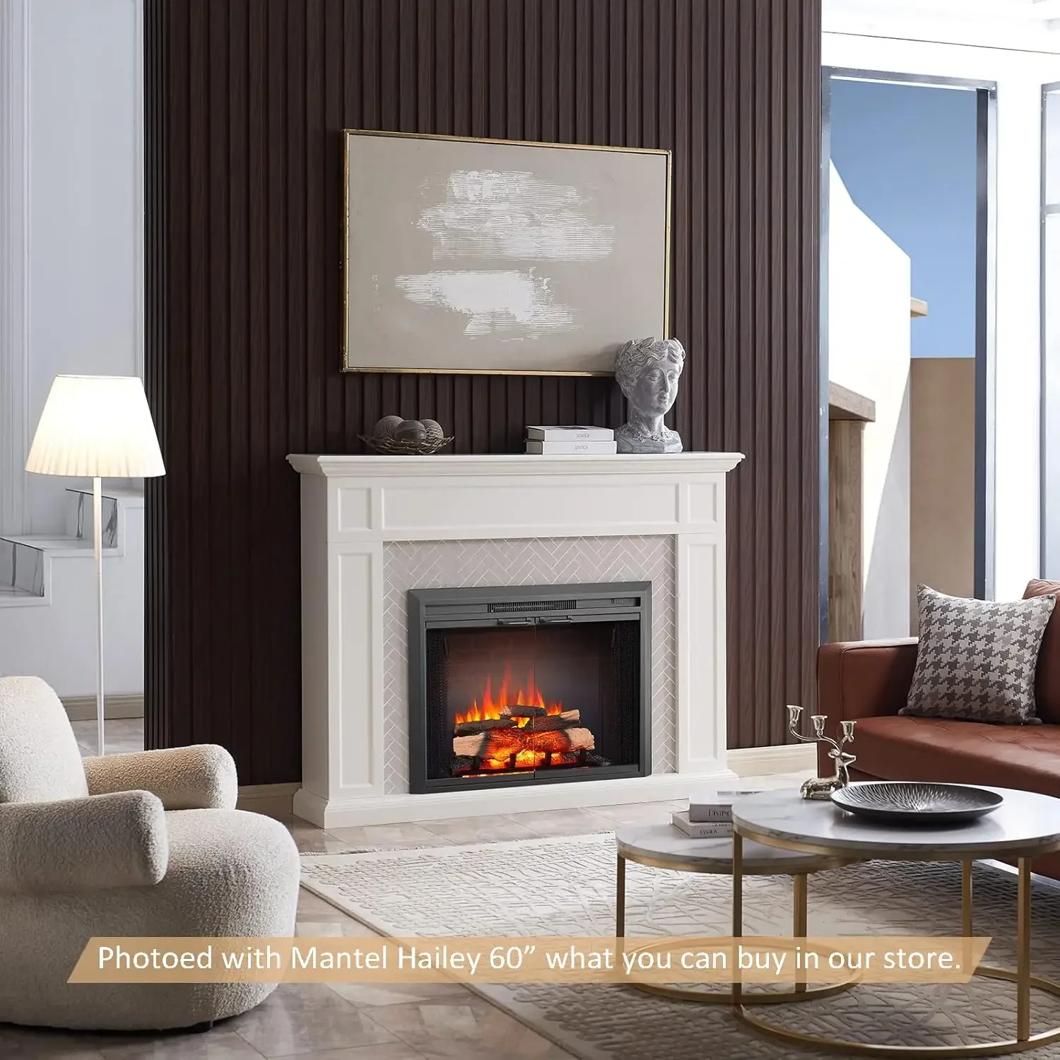 

Damon 35" W Electric Fireplace Insert with Glass Door and Mesh Screen (EF264B), Fireplace Heater