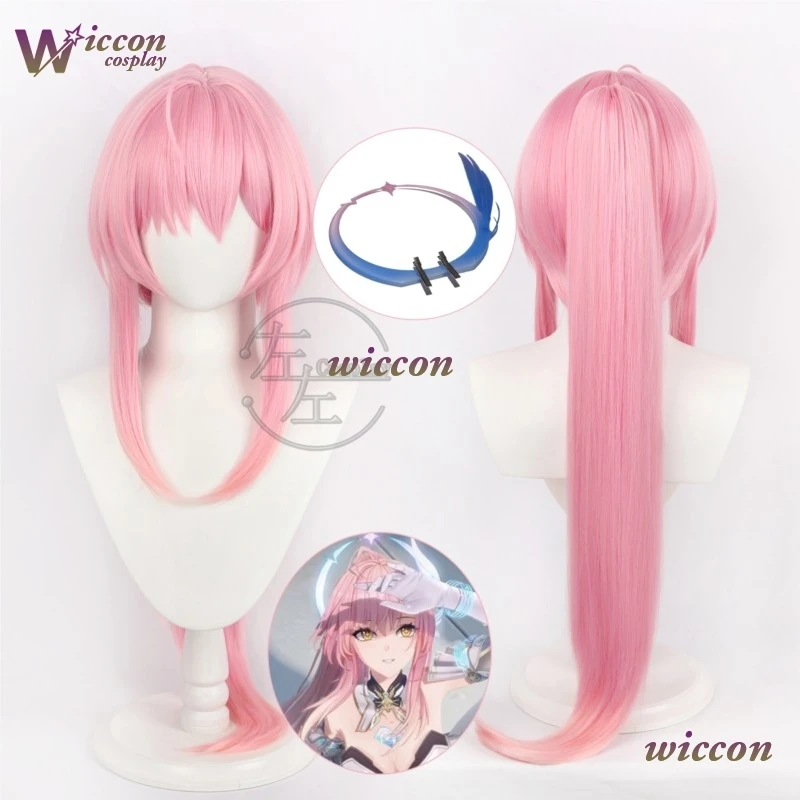 YUm Wuthering Waves Aemeath Cosplay peluca rosa pelo largo cola de caballo fibra resistente al calor pelo Aemeath Halo fiesta de Halloween mujeres