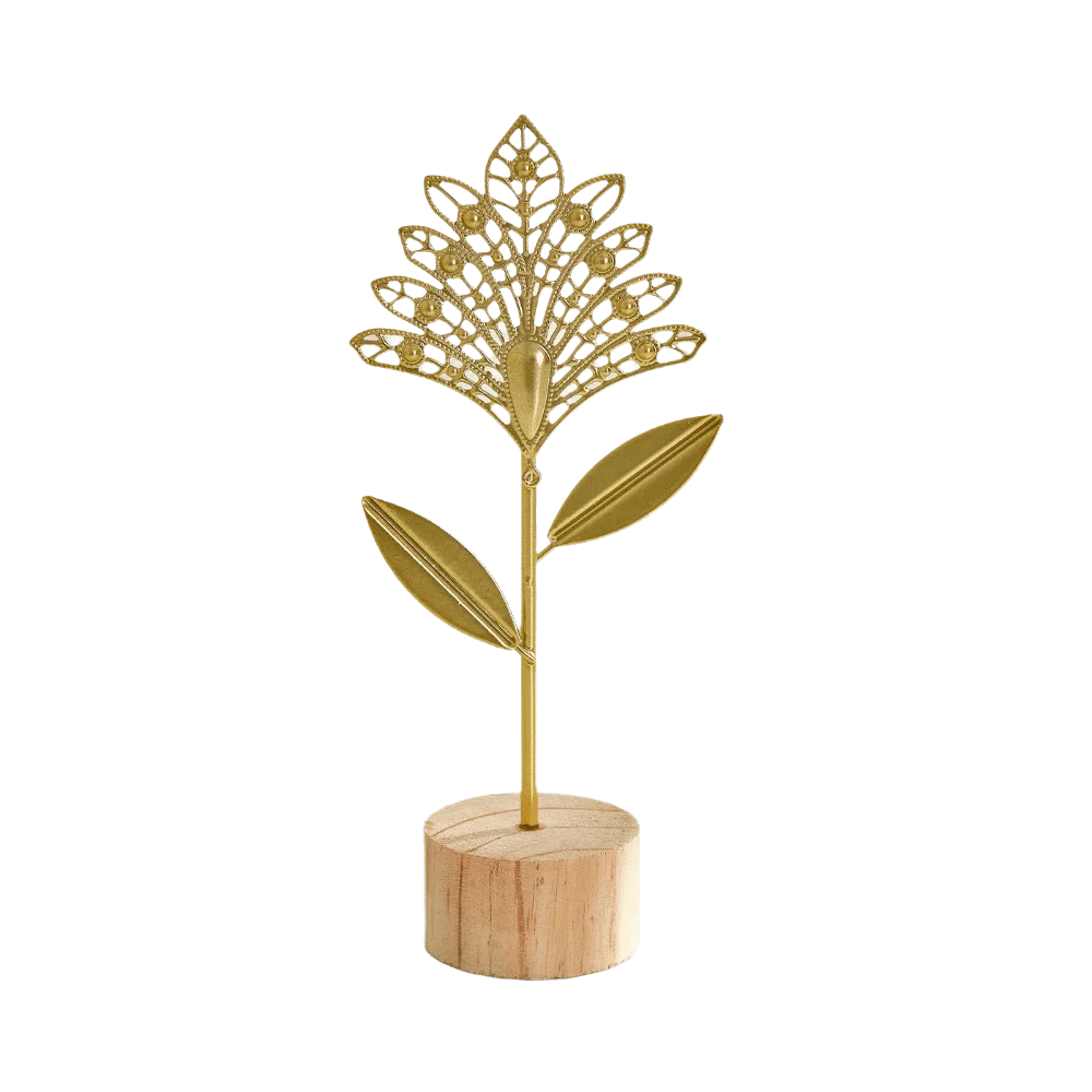 Wood Base Home Decoration Ornaments Sunflower Leaves Butterfly Hollow Out Ginkgo Leaf Ornament Gold Green Flower Shape