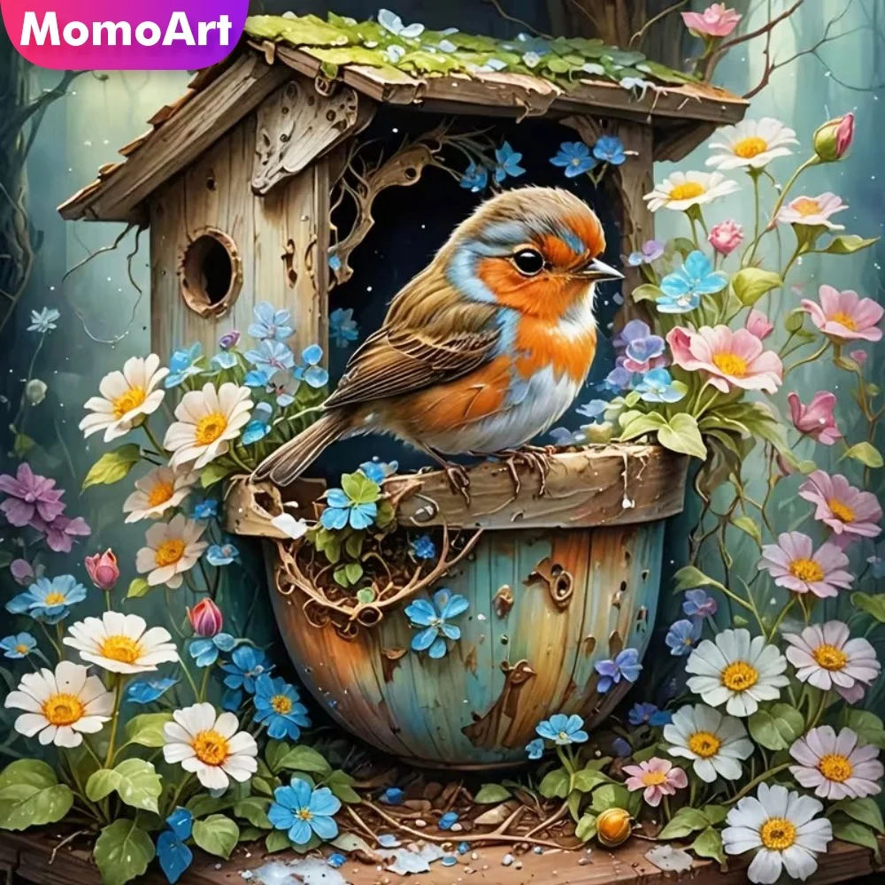 Momoart Neuerscheinung Diamant-Malerei Vogel Tier Acryl Bastelbedarf Diamant-Mosaik Blume DIY Stickerei Handgemachtes Geschenk