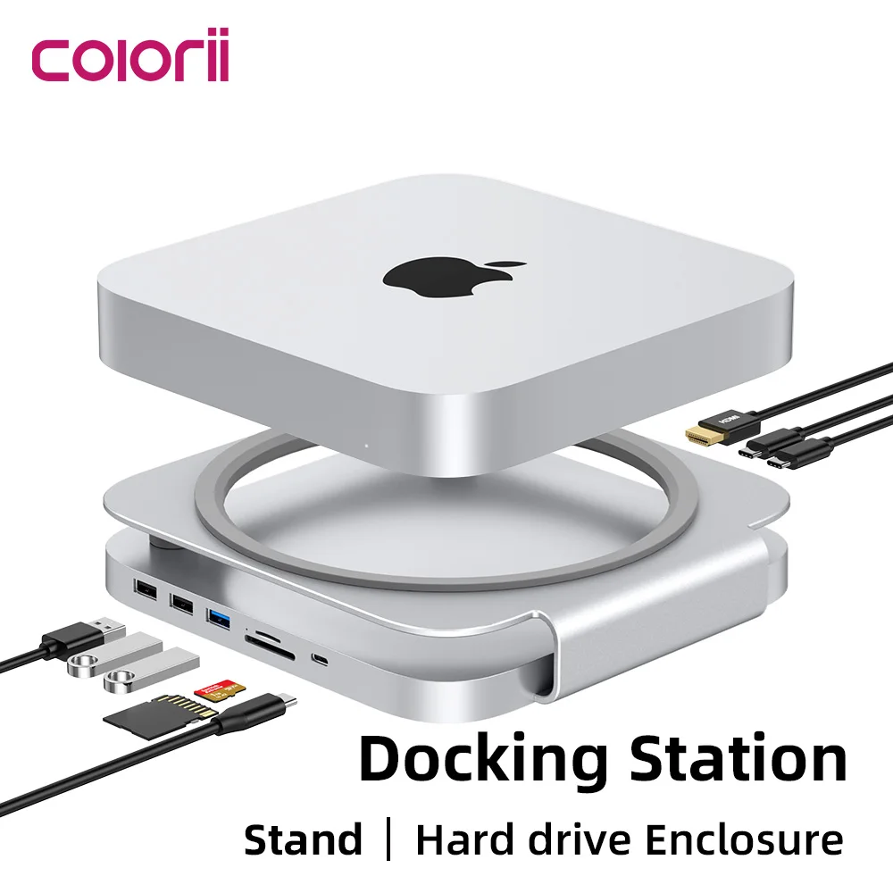 Colorii USB C  Hub with Hard Drive Enclosure Type C Docking Station NVME M.2 SSD Case 4K  M1 M2 for Mac Mini/Mac Studio