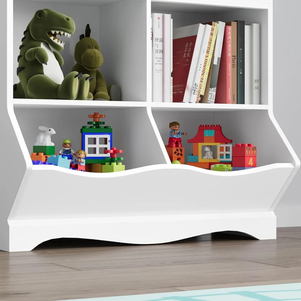 Étagère de rangement pour jouets, bibliothèque pour enfants avec 2 bacs et Cubby, pour garçons filles, chambre d'enfant, salle de jeux, blanc