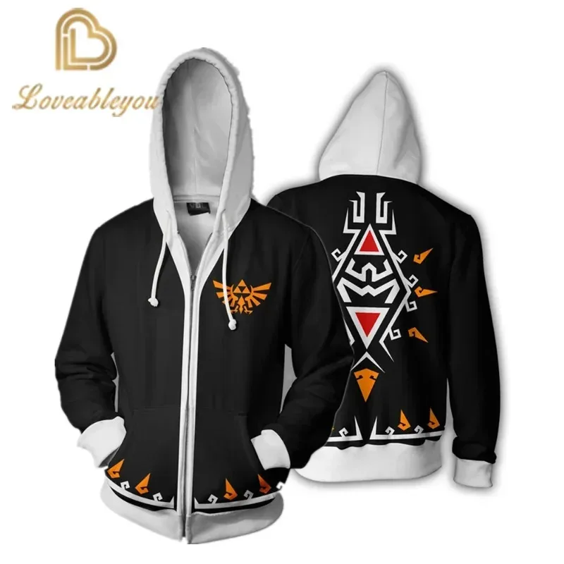 qq28Game Zelda 3D Dicetak Ritsleting Hoodie Kostum Cosplay Sweater Mantel Kasual Halloween Street Anime Jaket untuk Pria Wanita