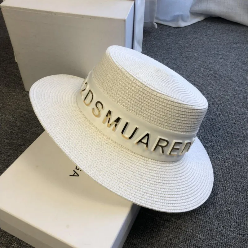

New white flat-topped hat for and vacation