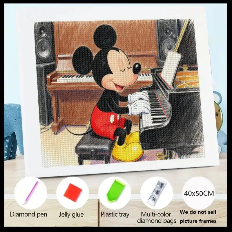 

1 шт. Disney Микки Маус играет на фортепиано 5D комплект алмазной живописи, DIY полная дрель мультфильм музыкальный персонаж кристалл горный хрусталь вышивка