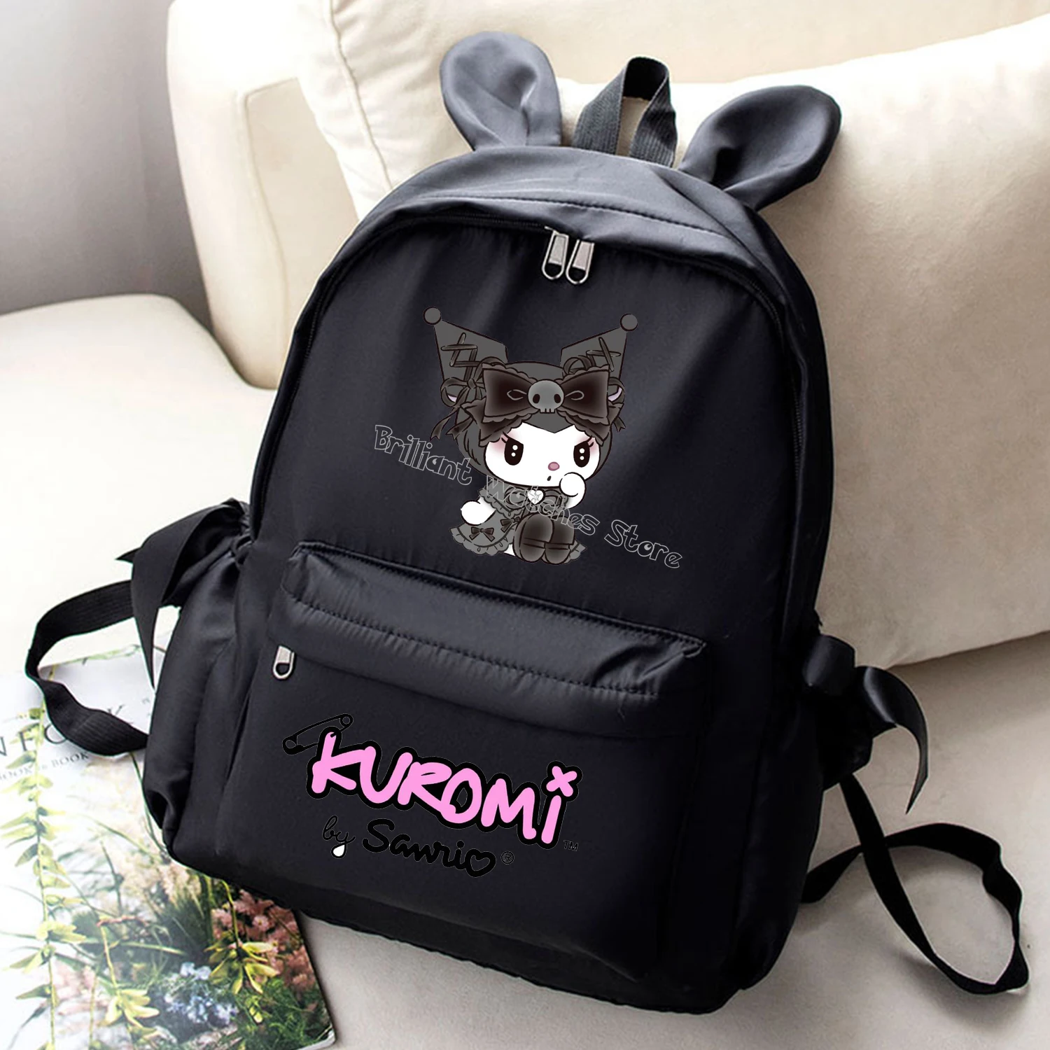 Kuromi nowy plecak Cute Cartoon ucho królika tornister dla dzieci Sanrio figurka czarny plecak studenta torby o dużej pojemności prezent dla dzieci