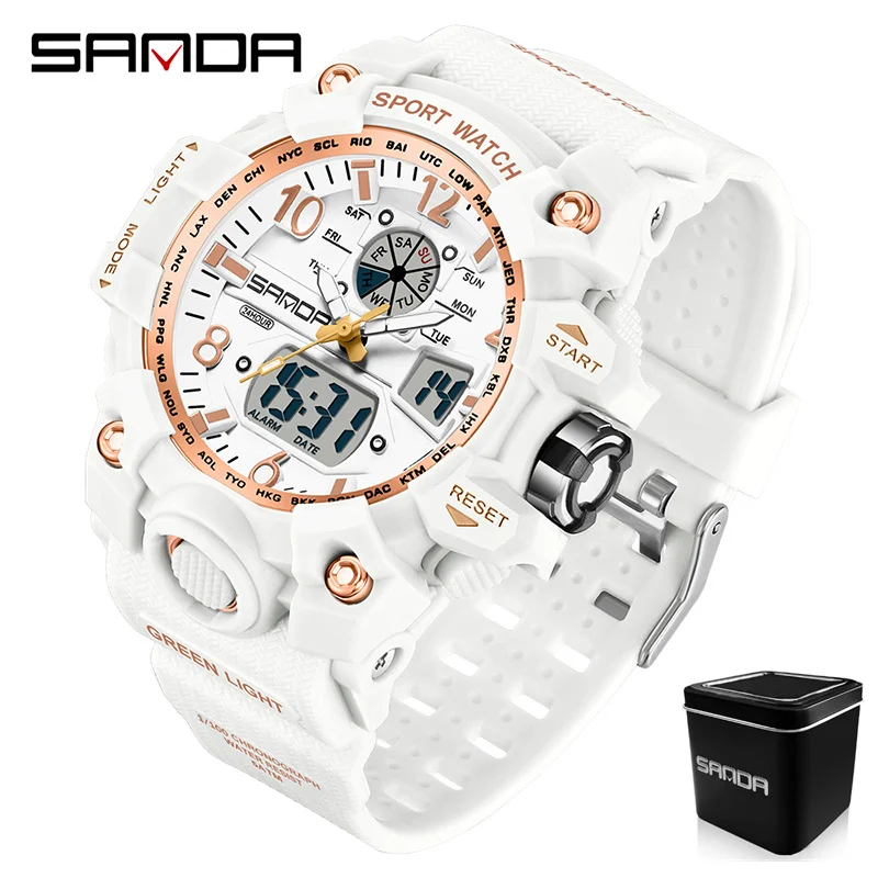 SANDA-Multi-Funcional Outdoor LED Electronic Watch, relógio de pulso esportivo masculino e feminino, moda casal, casual, 5bar, 3169, 3306