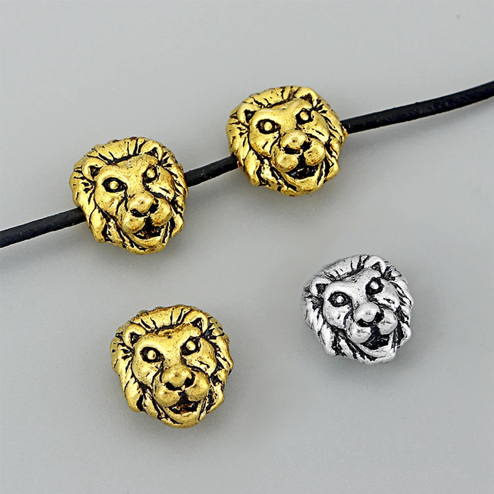 5Pcs Zinc Alloy Vintage Simulated Lion Head Bead Slider Spacer For DIY 1MM Cord Choker Bracelet Necklace Jewelry Making Supplies