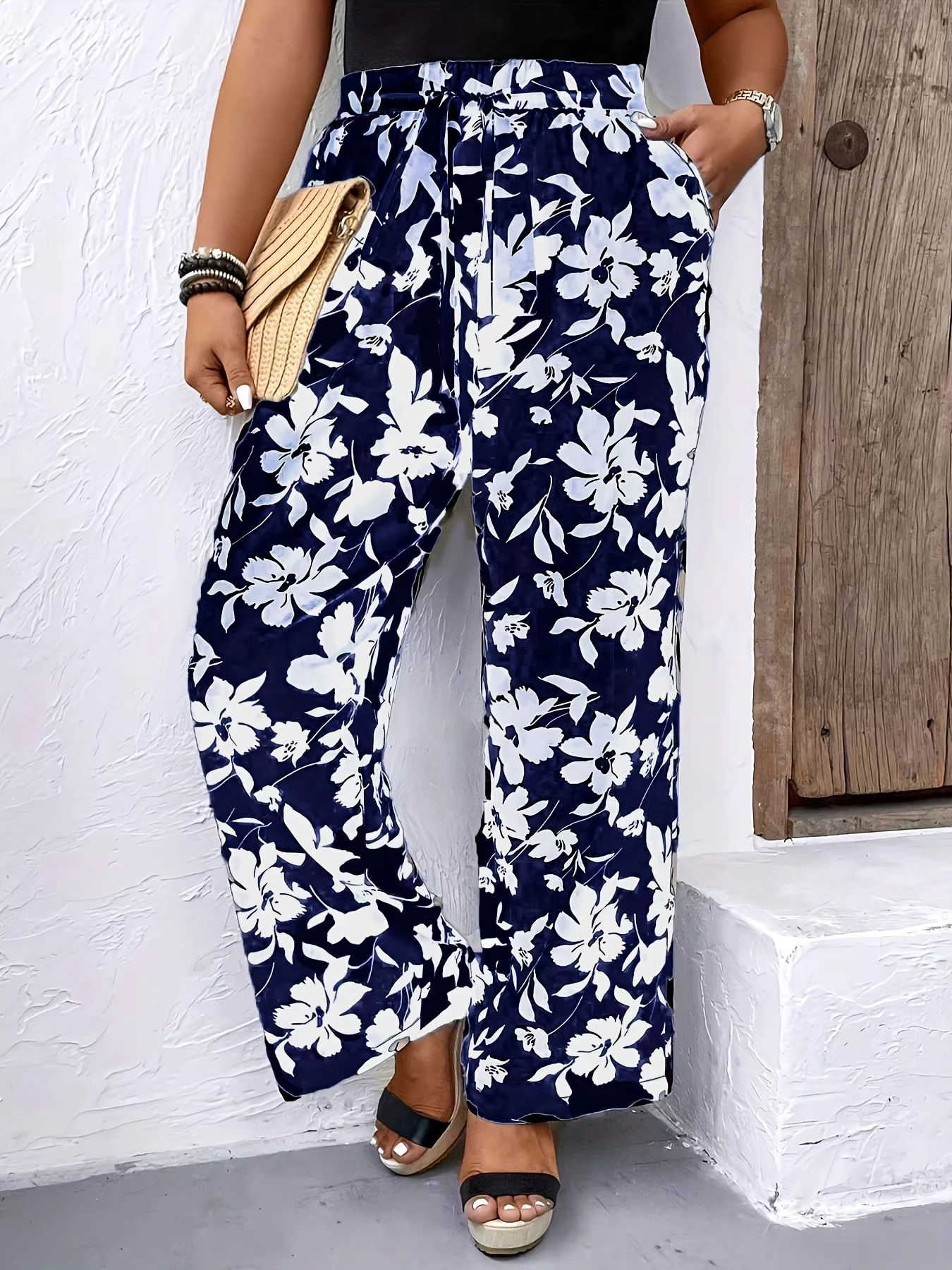 Vibrant Eden Romantic Spring/Summer Flower 3D Printed High Waist Wide Leg Men's and Women's Universal Pants