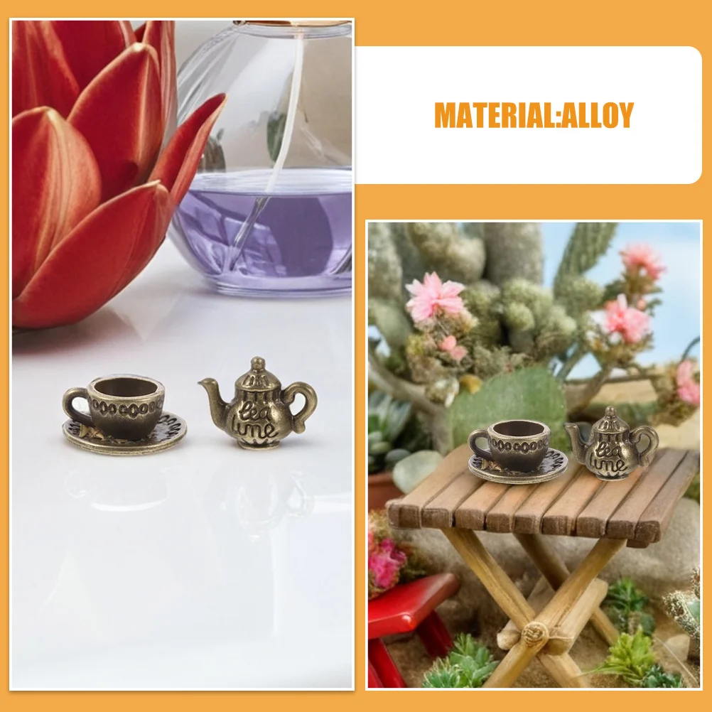 6 مجموعات أطقم شاي مصغرة خمر دمية معدنية اكسسوارات المطبخ مقهى إباريق الشاي أكواب صغيرة للتصوير الفوتوغرافي لعب الأدوار