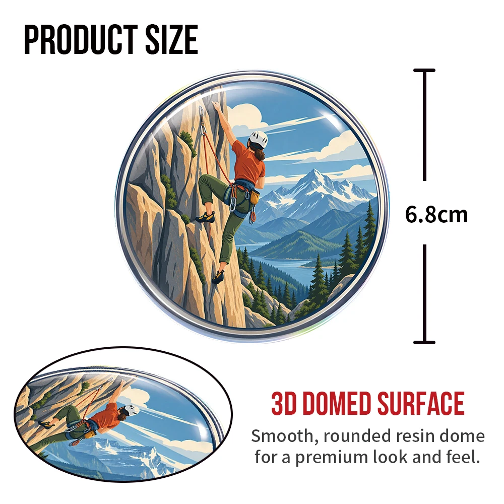Rock Climbing Mountain Cliff Adventure 3D Epoxy Resin Round Stickers Waterproof Domed Car Decals for Laptop Tumbler Water Bottle