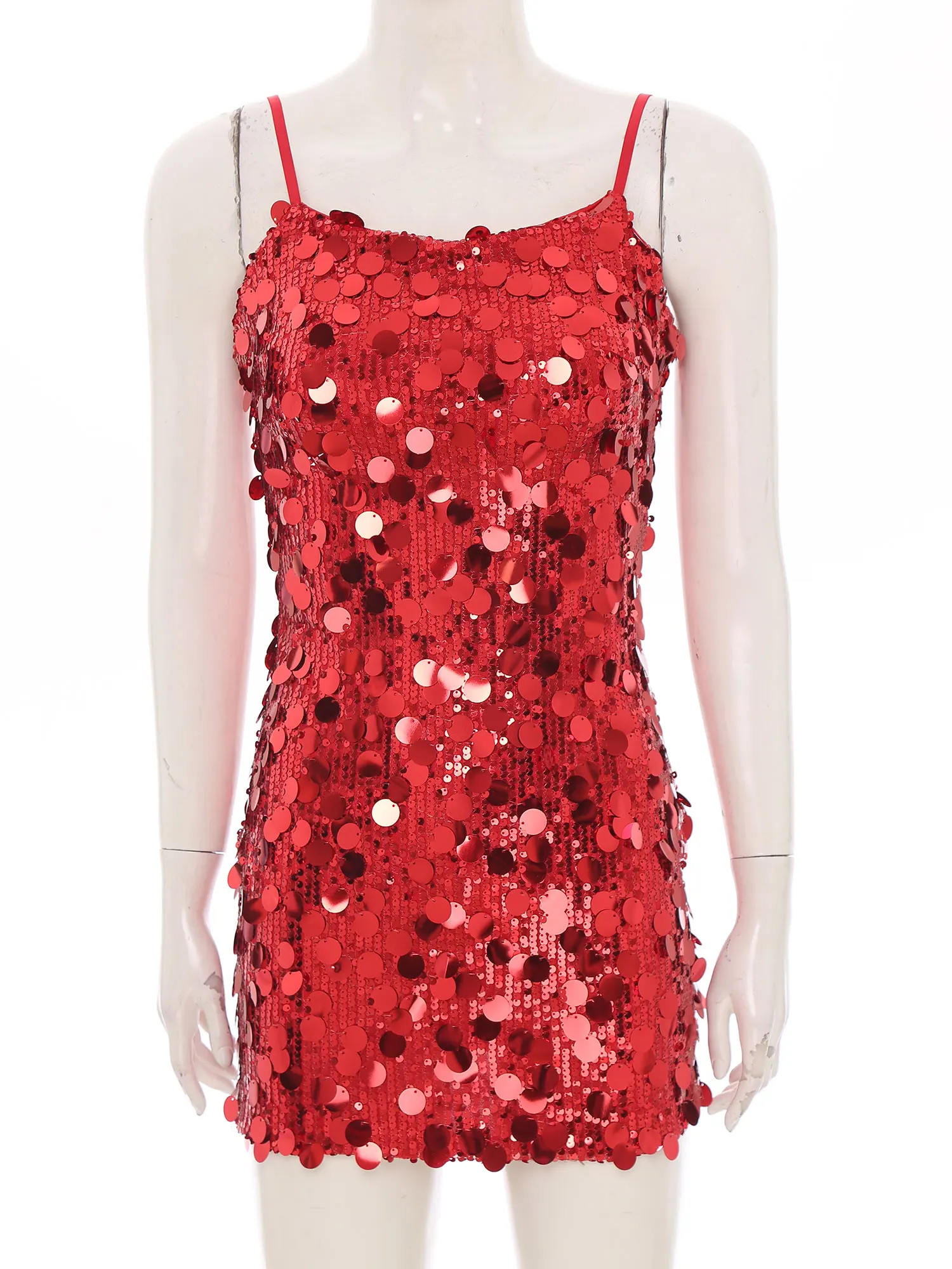 Women Fashion Sequins Camis Dress Spaghetti Straps Sparkle Clubbing Dress Sleeveless Mini Dress Cocktail Party Club Vestidos