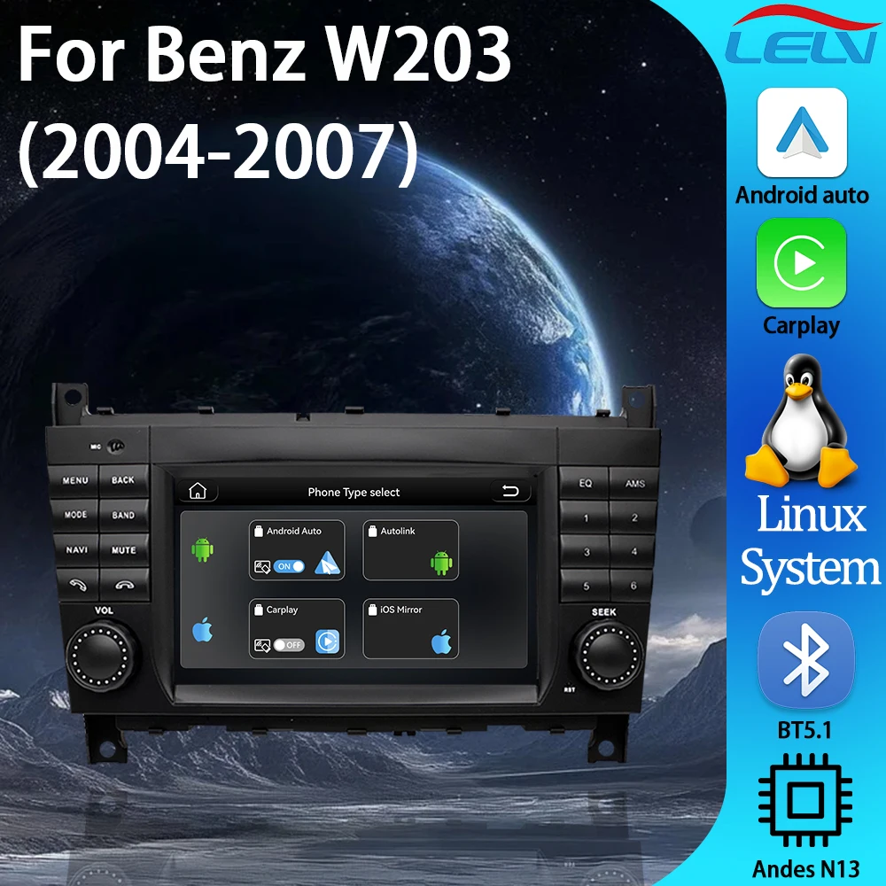

Мультимедийный плеер LELV 7'' на Linux для Mercedes-Benz W203, Vito W639, W168, Vaneo, CLK W209, W210, M/ML с CarPlay, Android Auto и GPS-навигацией
