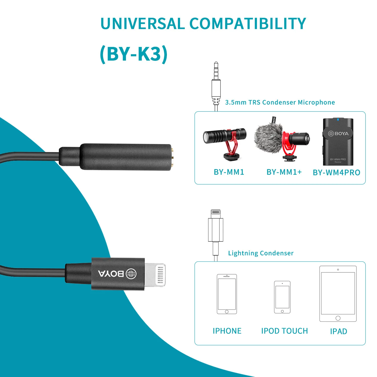 Mikrofon Adapter BOYA BY-K1-K9 3,5mm Mikrofon Audio Converter Adapter iphone Android für Mikrofon Verlängerung Kabel