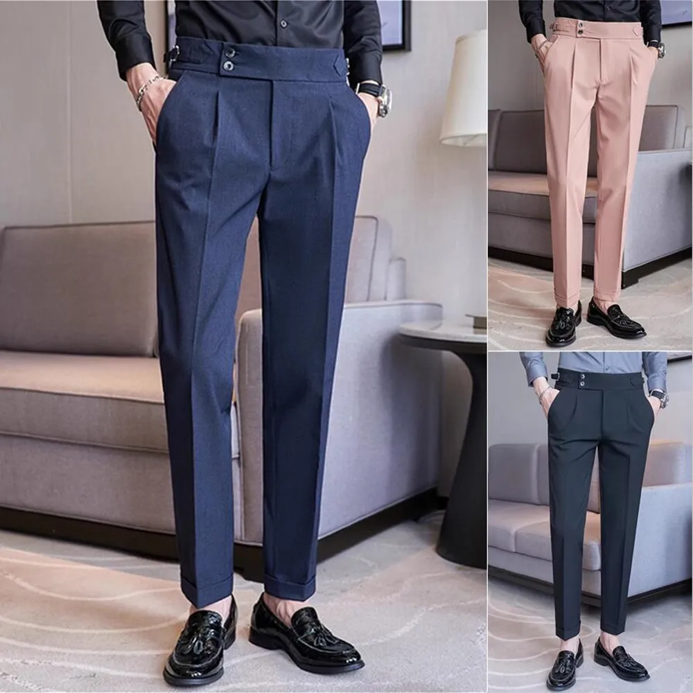 

Neapolitan High Waist Casual Dress Pant For Men 2025 New Belt Design Slim Fit Casual Office Social Party Suit Pants 38-28