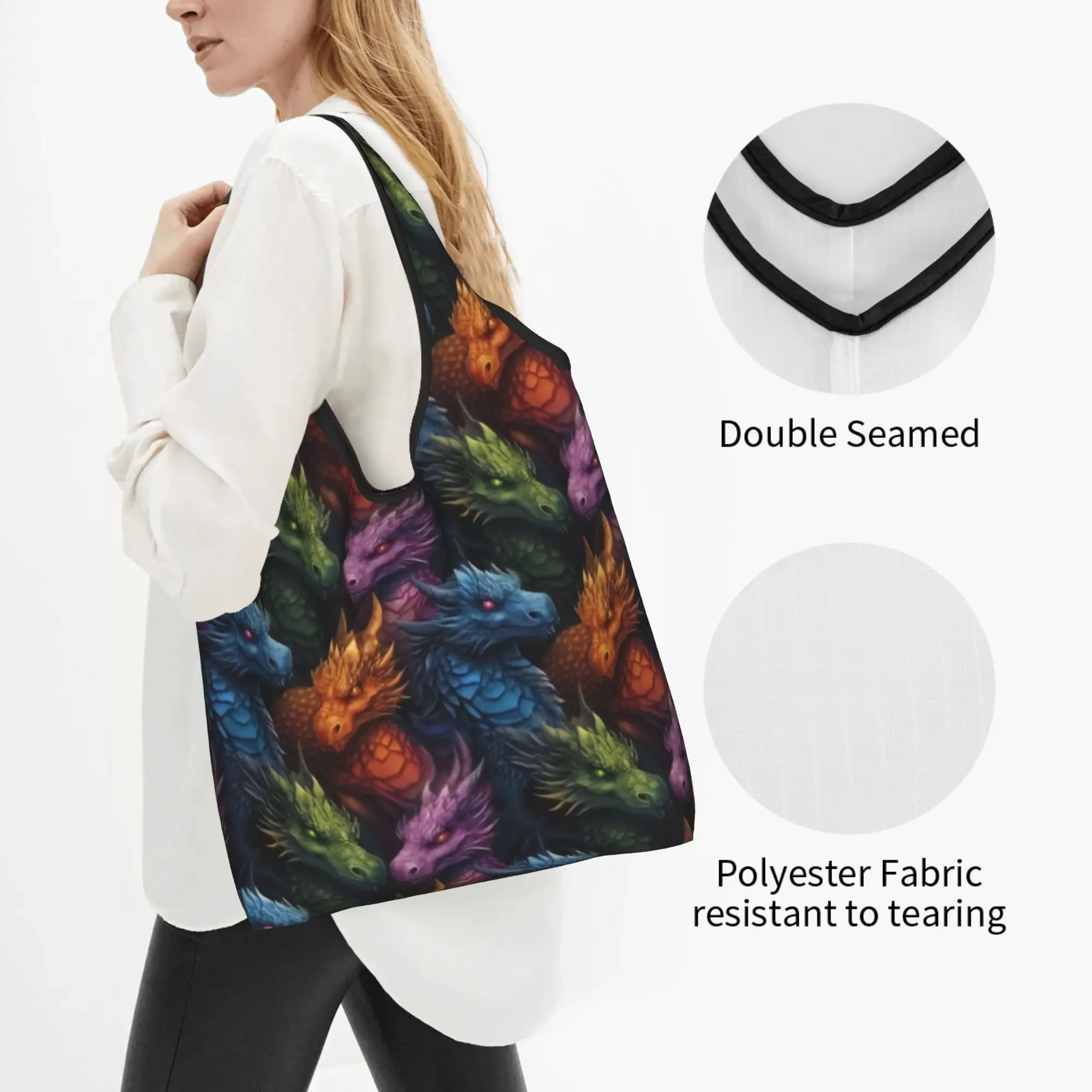 Colorful Dragons  Groceries Shopping Bag Fashion Shopper Tote Shoulder Bags Large Capacity Portable  Handbag