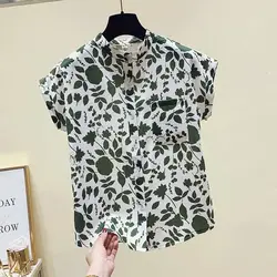 Summer New Floral Chiffon Shirt Tops Women's Short Sleeve New Thin Printing All-match Office Blouse Fashion Elegant Clothing