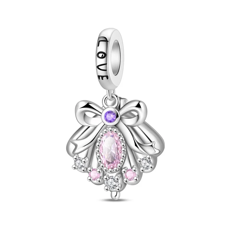 

Hot Sale 925 Sterling Silver Pink Bow Pendant Charms Jewellery Fit Original 925 Bracelet Necklace for Women DIY Gift