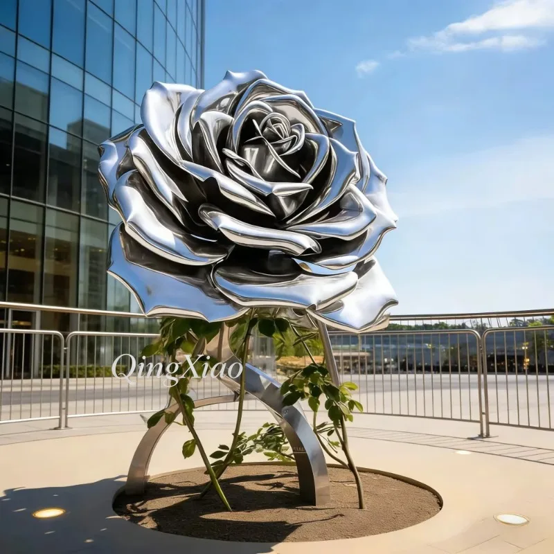 Polished Stainless Steel Tulip Sculpture With UV Printing Welding Craft Modern Large Urban Landscape Ornament Exquisite Lifelike