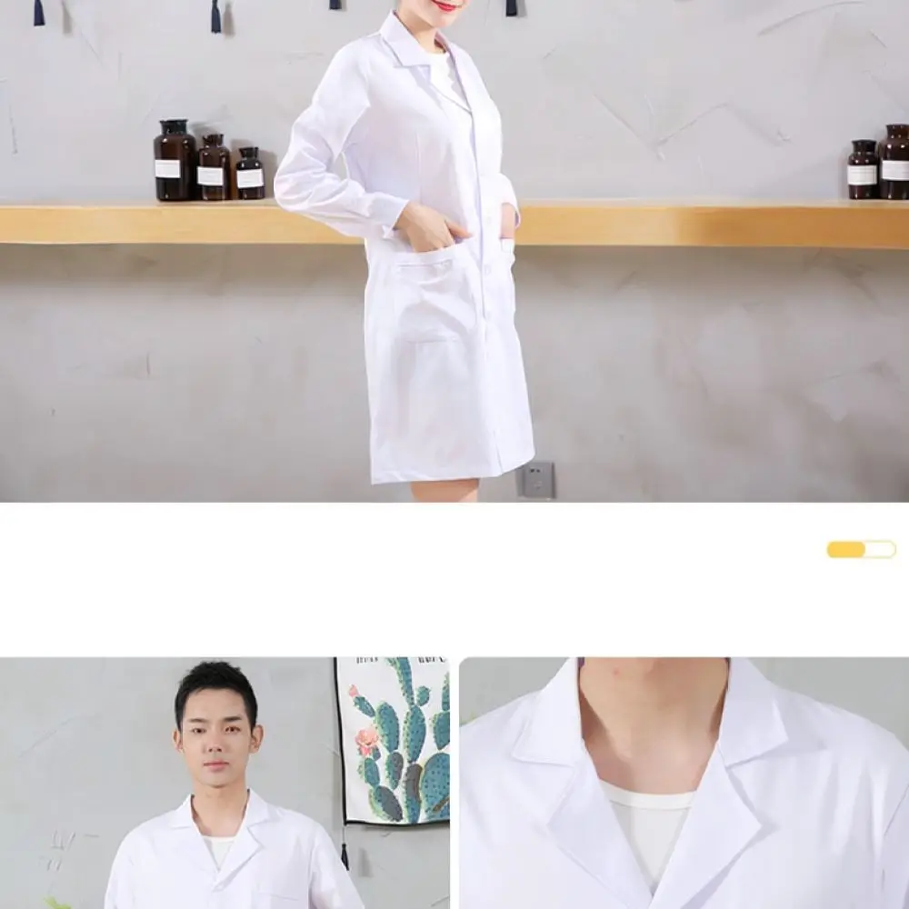 Breathable Unisex Lab Coat Professional Medical Uniform For Doctor Nurse Hospital Workwear Long Short Sleeve White