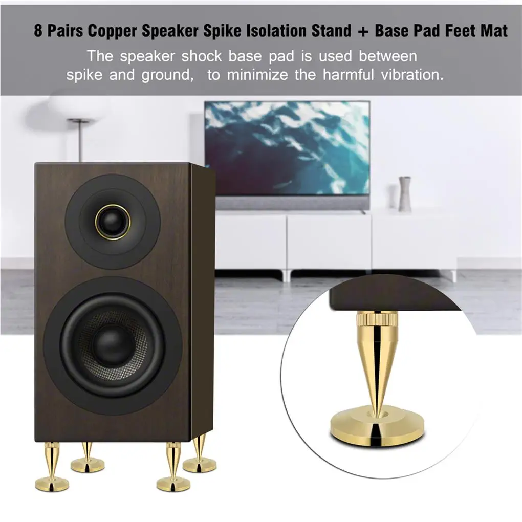 8 Pairs 6 x 36MM Copper Speaker Spike Isolation Stand + Base Pad Feet Mat image 3