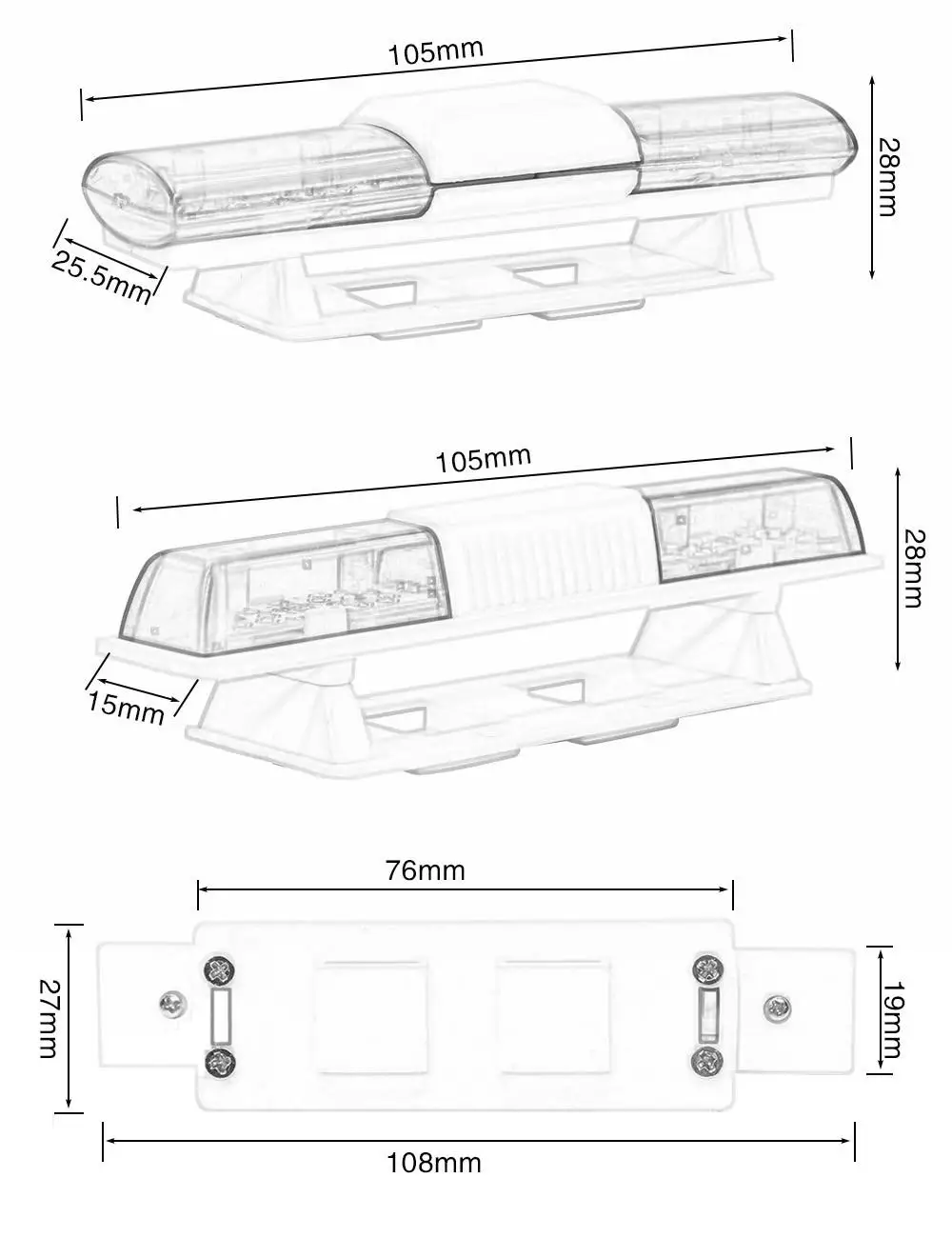 5 Modes 105*20*26mm RC Police Flash LED Light Bar Alarming Light for 1/14 1/10 HSP Kyosho Tamiya RC Car Accessories