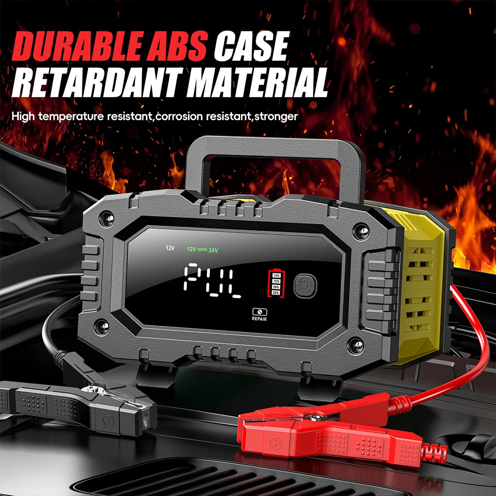 12V/10A 24V/5A Automatic Car Motorcycle Battery Charger Pulse Repair for Lead Acid LiFePO4 AGM EFB GEL WET Battery FOXSUR