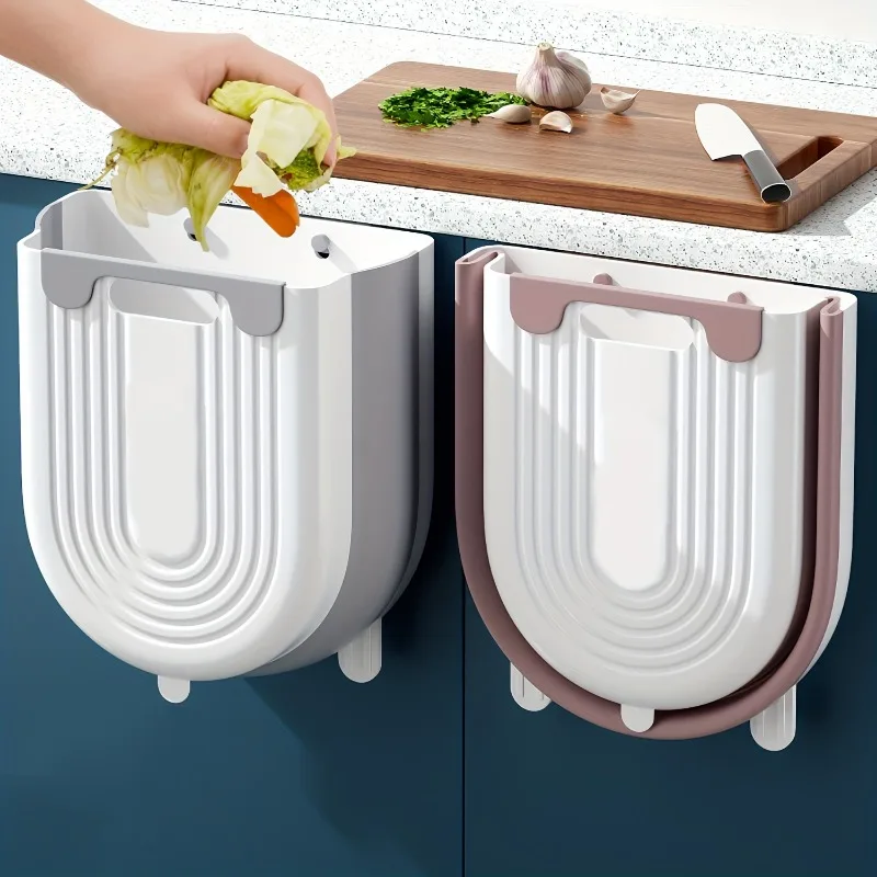 

S/L Kitchen Folding Hanging Trash Can Home Bathroom Cabinet Wall Mounted Trash Can Kitchen Accessories