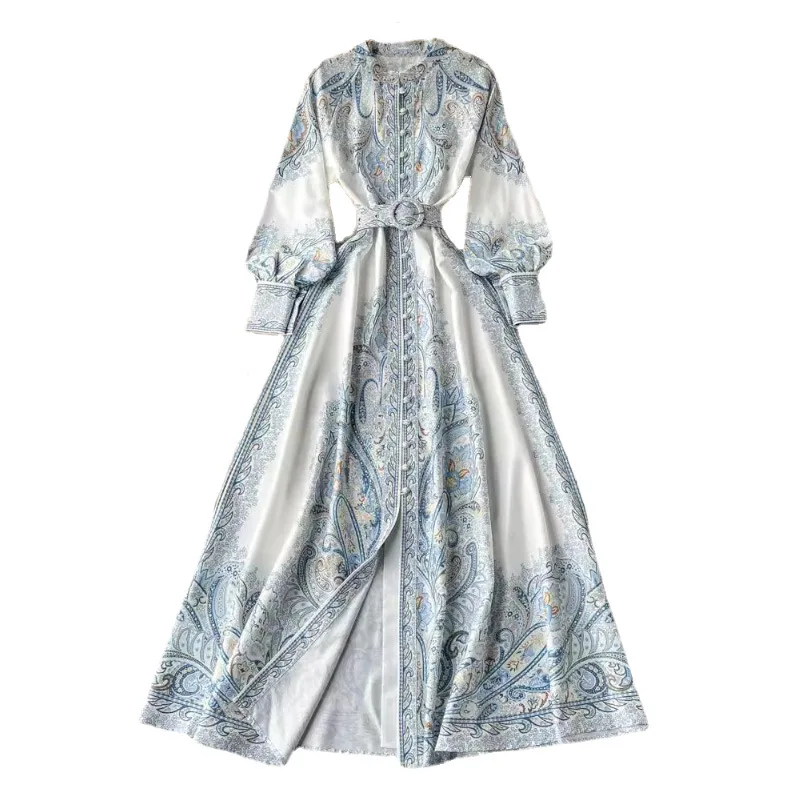 Bohemian Style Party Dress Women Lapel Short Sleeved Printed Floral Dresses Ladies Spring Summer Elegant Slim A-line Midi Robe