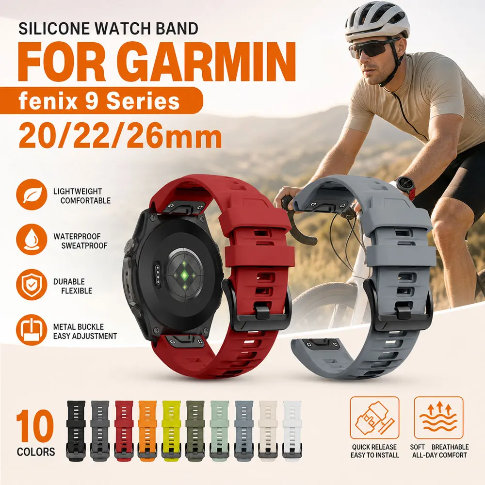 1/2 Stück Silikonarmband kompatibel mit Garmin Fenix 9 6 7 20 22 26MM, strapazierfähiges weiches Uhrenarmband für Garmin Fenix 8 7X 6X 5X Enduro 3