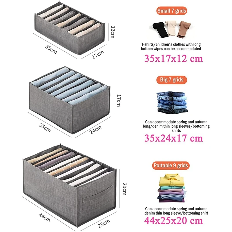 SEWS-3 piezas organizador de guardarropa, cajas de almacenamiento, organizador de pantalones vaqueros, caja de almacenamiento apilable, caja de almacenamiento gris para armario con cajones