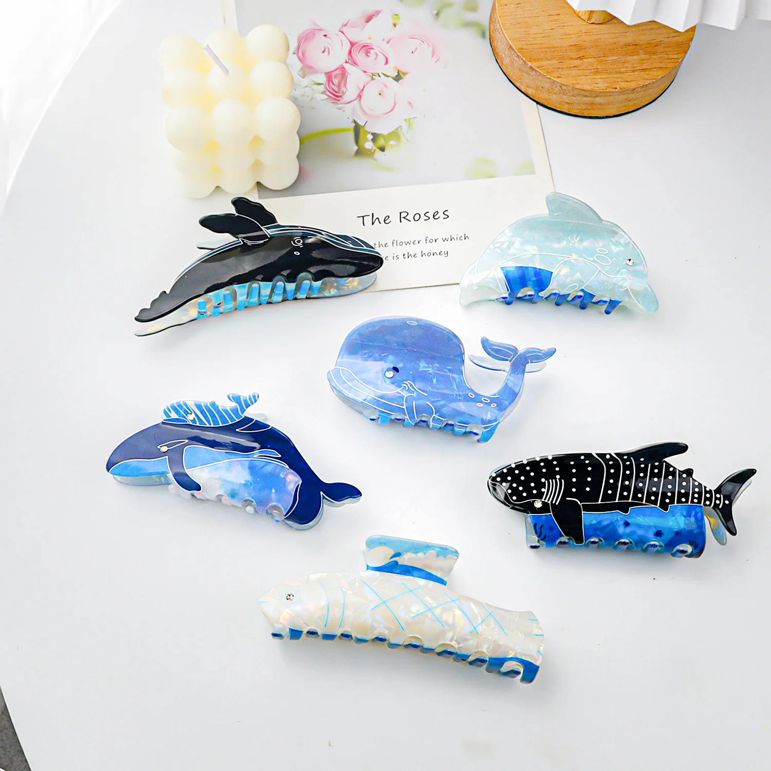 luxury designer jewelry Ocean series blue printed whale dolphin Crab hair clip 2024  trend Hair accessories for woman