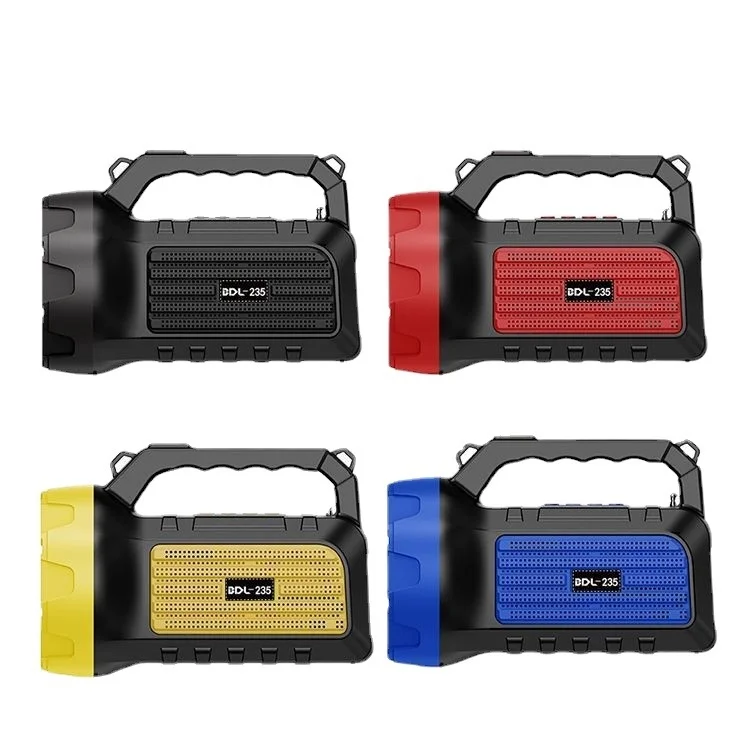BDL-235 Portable Wireless FM Solar Rechargeable LED Flashlight Torch Speaker Multifunctional 5W Woofer Long Range RGB Camping