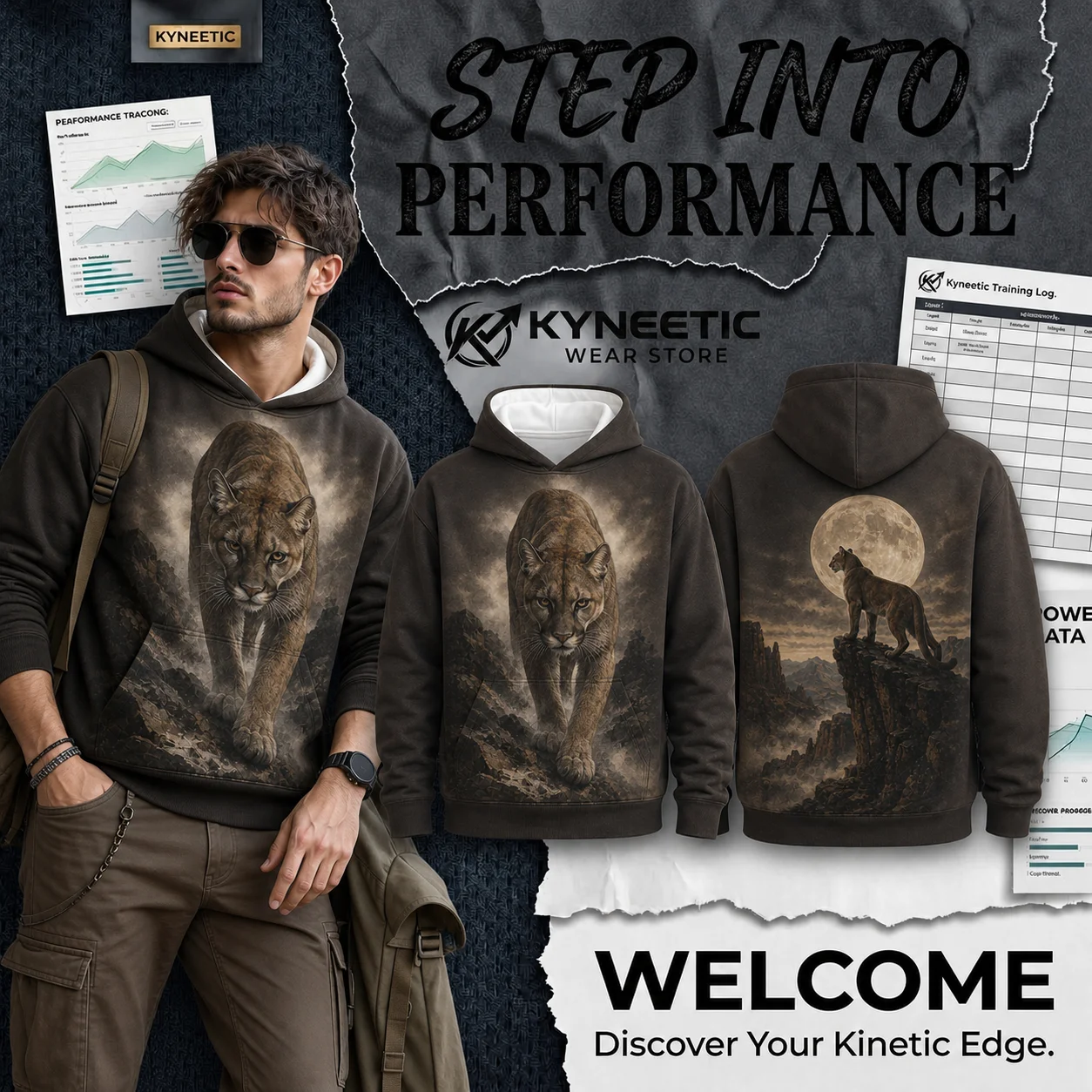 Men's 3D Midnight Moon Wild Animal Graphic Hoodies Gothic Forest Wolf Sweatshirts Loose Casual Outdoor Pullover Clothing Tops