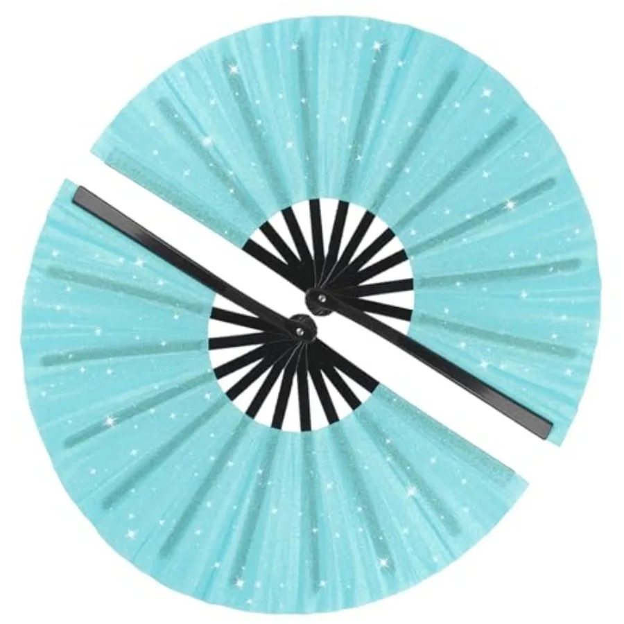 2 Pack Glitter Large Folding Hand Fans for Line Dancing, Popping Fan Large Rave Hand Fan for Boots On The Ground Dance, Concert