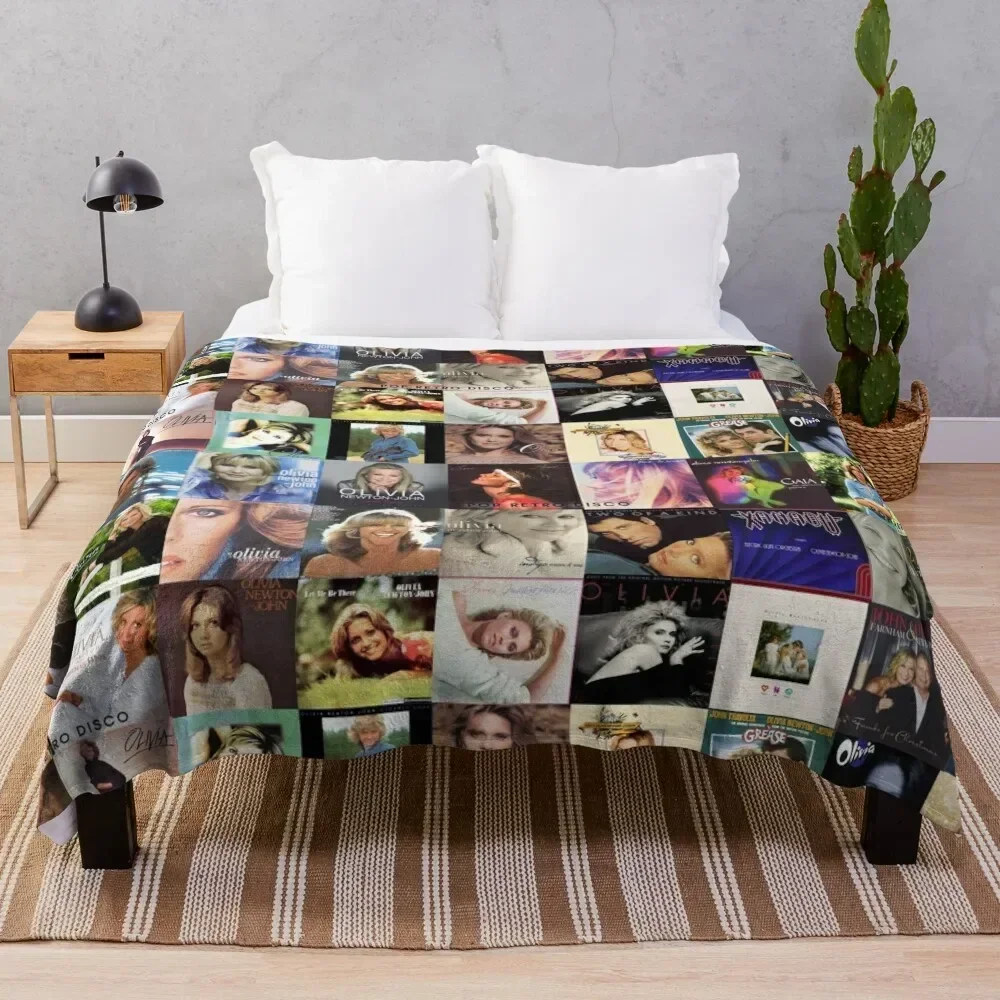 Olivia Newton-John - Album Collage - Designed by PopRetroDisco Throw Blanket Furry Vintage Luxury Designer Picnic Blankets