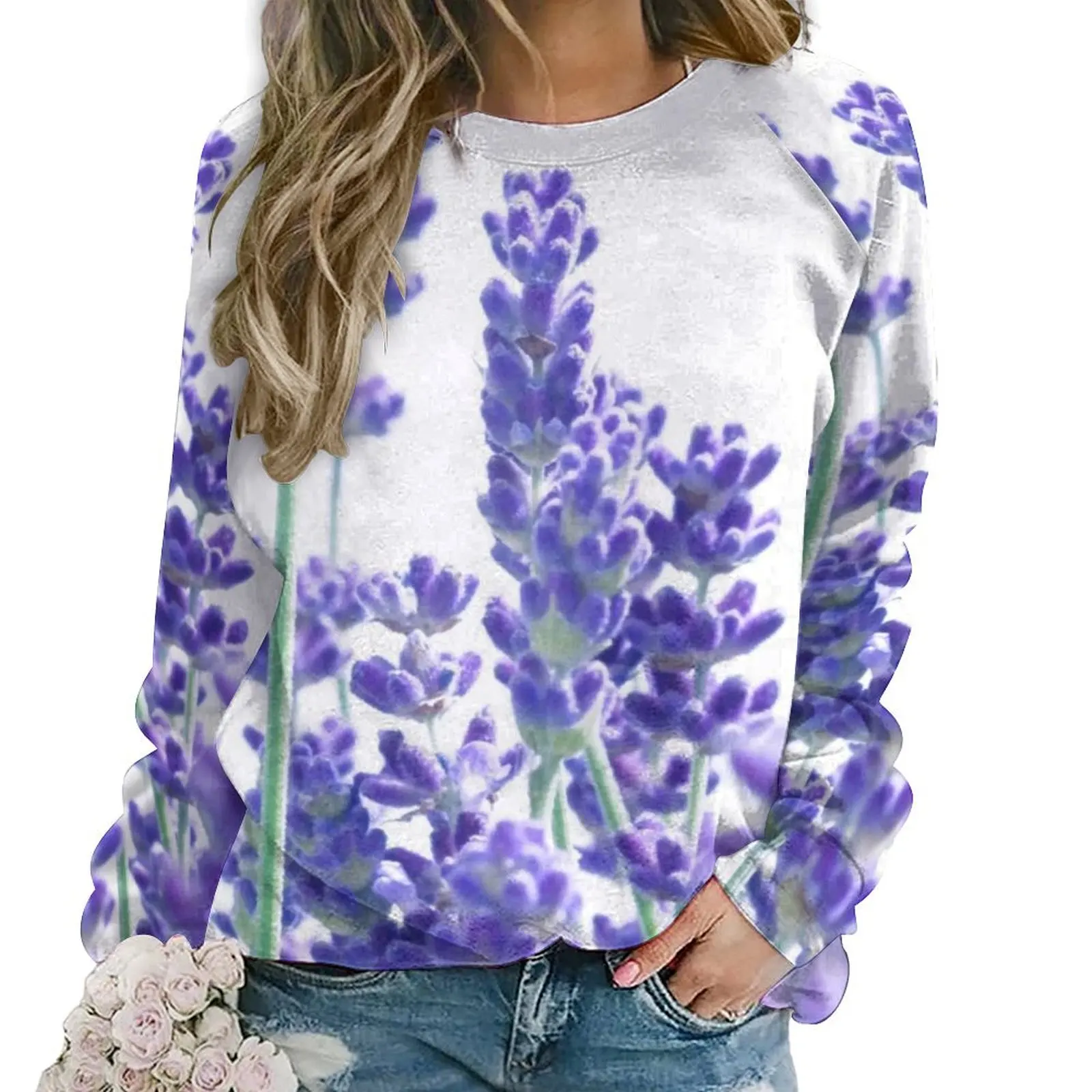 Fresh Lavender Casual Hoodies Real Lavender Flower Nature Cool Pattern Hoodie Autumn Long Sleeve Harajuku Sweatshirts Gift Idea