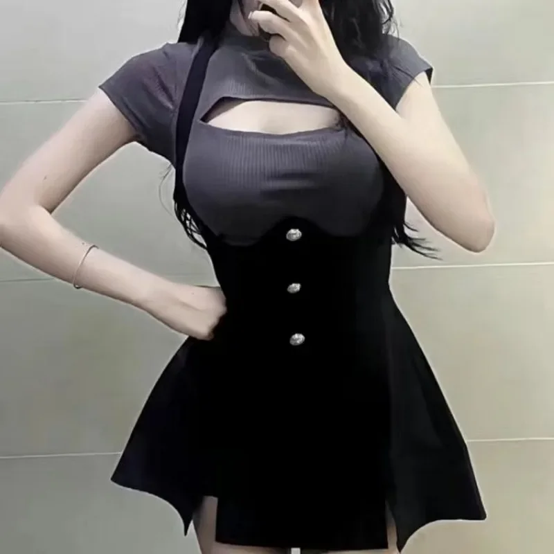 Sexy Dresses for Women Black Bodycon Hollow Corset Coquette Prom Evening Party Tight Woman Long Sleeve Dress Fashion Summer 2025