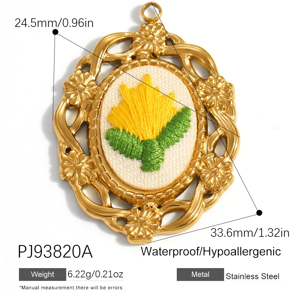Sweet DIY Handmade Braided Stainless Steel Countryside Flower Pendant Necklace Oval Heart Shape Pendant Party Jewelry Gold-plate